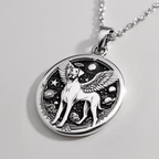 Doberman Angel Medallion Pet Memorial Necklace Necklaces 925 925 Sterling Silver winged dog pendant with celestial design necklace