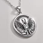 Angel Guardian German Shepherd Medallion Pendants 925 925 Sterling Silver winged dog pendant necklace featuring an angelic design.