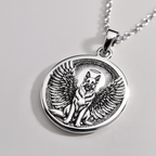 Angel Guardian German Shepherd Medallion Pendants 925 925 Sterling Silver winged dog pendant necklace with circular design