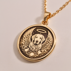Angel Guardian Golden Retriever Medallion Pendants 14K 14K Gold Plated winged dog pendant with halo design necklace