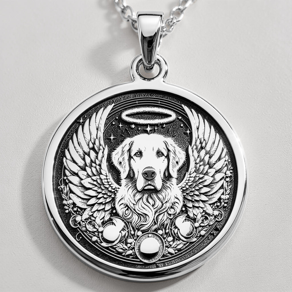Angel Guardian Golden Retriever Medallion Pendants 925 925 Sterling Silver sterling silver winged dog halo pendant necklace