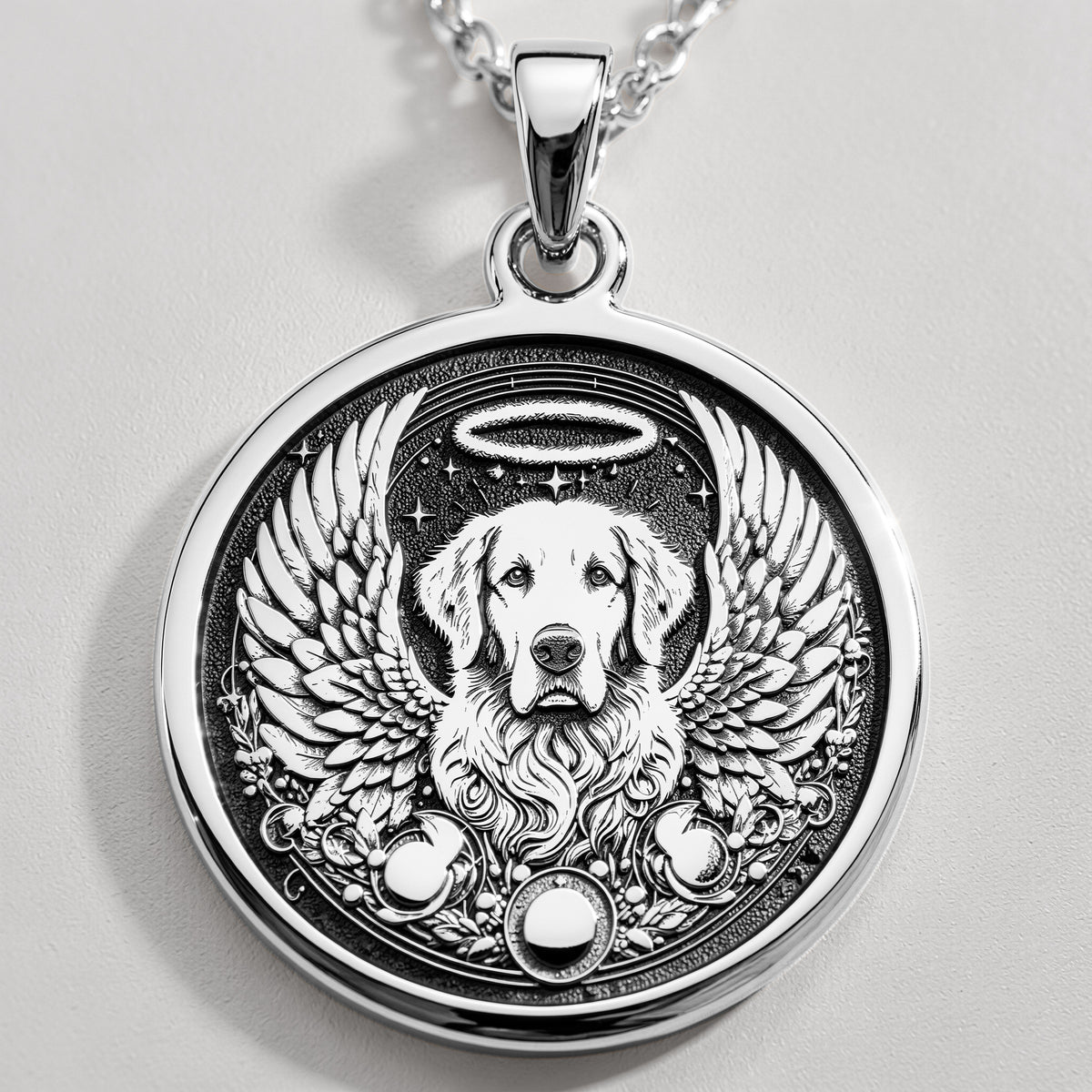 Angel Guardian Golden Retriever Medallion Pendants 925 925 Sterling Silver sterling silver winged dog halo pendant necklace