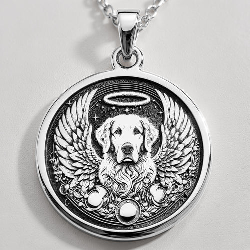 Angel Guardian Golden Retriever Medallion Pendants 925 925 Sterling Silver sterling silver winged dog halo pendant necklace