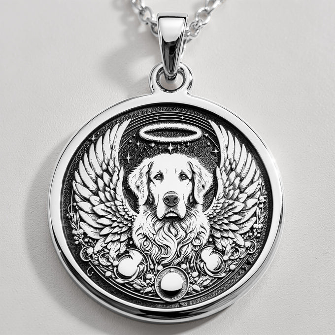 Angel Guardian Golden Retriever Medallion Pendants 925 925 Sterling Silver sterling silver winged dog halo pendant necklace