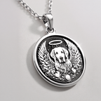 Angel Guardian Golden Retriever Medallion Pendants 925 925 Sterling Silver sterling silver winged dog pendant with halo design necklace