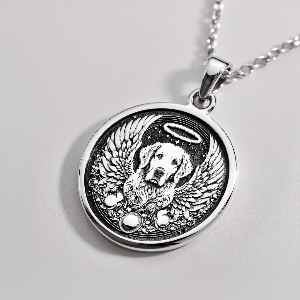 Angel Guardian Golden Retriever Medallion Pendants 925 925 Sterling Silver dog with wings pendant necklace