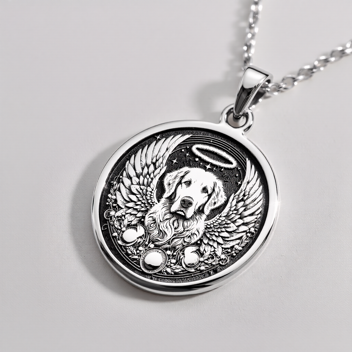 Angel Guardian Golden Retriever Medallion Pendants 925 925 Sterling Silver dog with wings pendant necklace