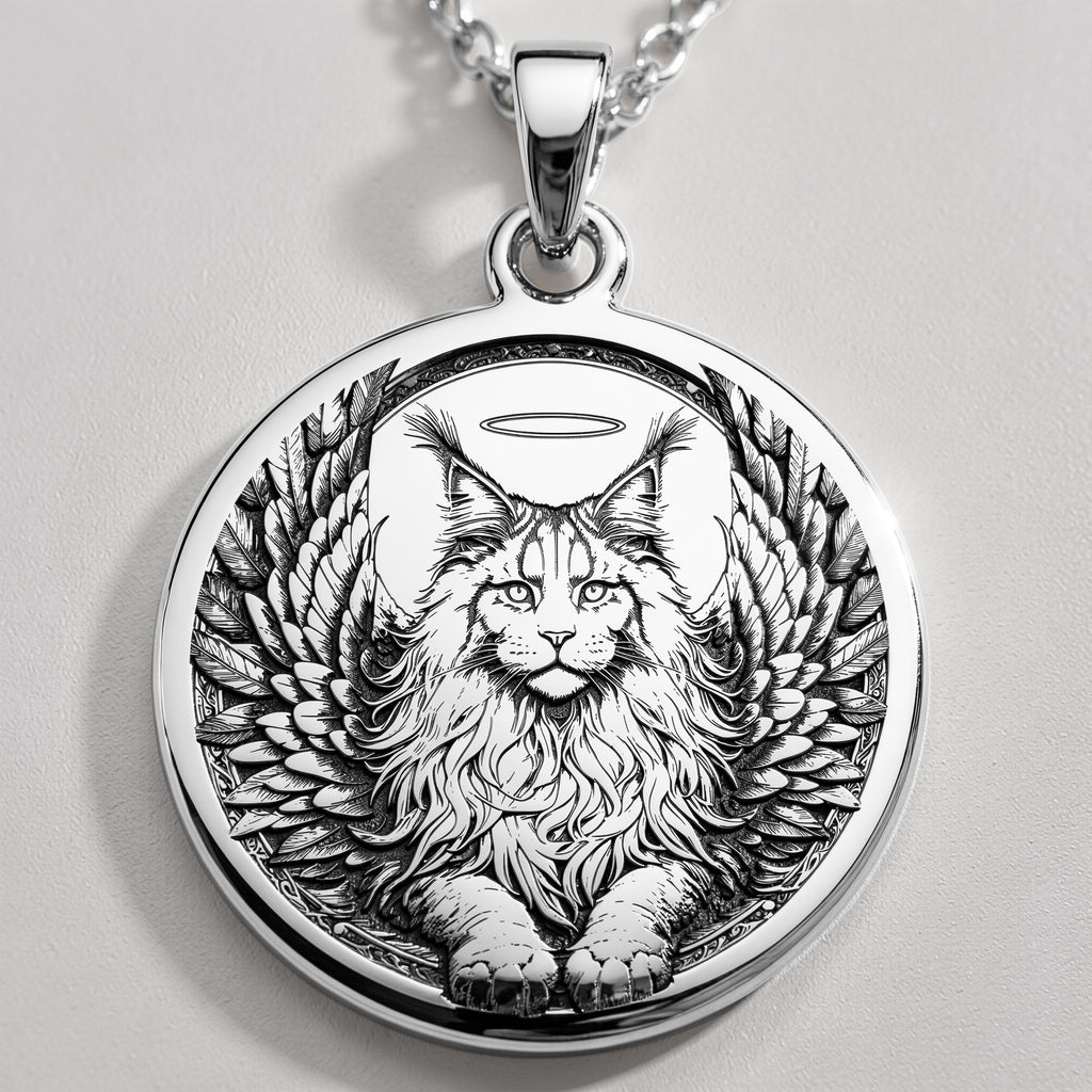 Angel Cat Maine Coon Medallion Pendants 925 925 Sterling Silver lion face with wings pendant necklace