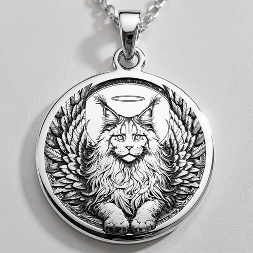 Angel Cat Maine Coon Medallion Pendants 925 925 Sterling Silver lion face with wings pendant necklace