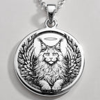 Angel Cat Maine Coon Medallion Pendants 925 925 Sterling Silver lion face with wings pendant necklace
