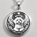 Angel Dog Rainbow Bridge Medallion Pendants 925 925 Sterling Silver winged dog pendant with halo and stars necklace