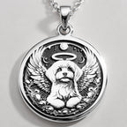 Angel Dog Rainbow Bridge Medallion Pendants 925 925 Sterling Silver winged dog pendant with halo and stars necklace
