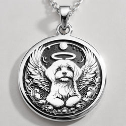 Angel Dog Rainbow Bridge Medallion Pendants 925 925 Sterling Silver winged dog pendant with halo and stars necklace