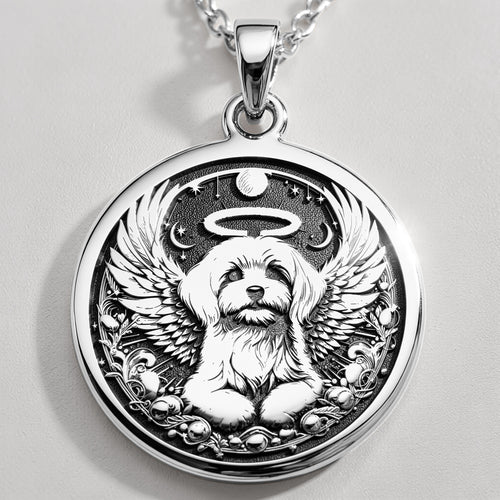Angel Dog Rainbow Bridge Medallion Pendants 925 925 Sterling Silver winged dog pendant with halo and stars necklace