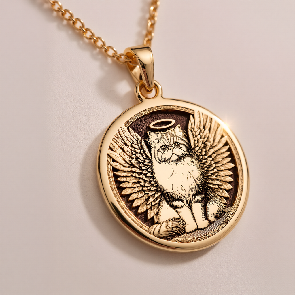 sterling silver necklace Persian Cat Angel Medallion | & Options - Pet Memorial Rainbow Bridge Talisman lion - view 5