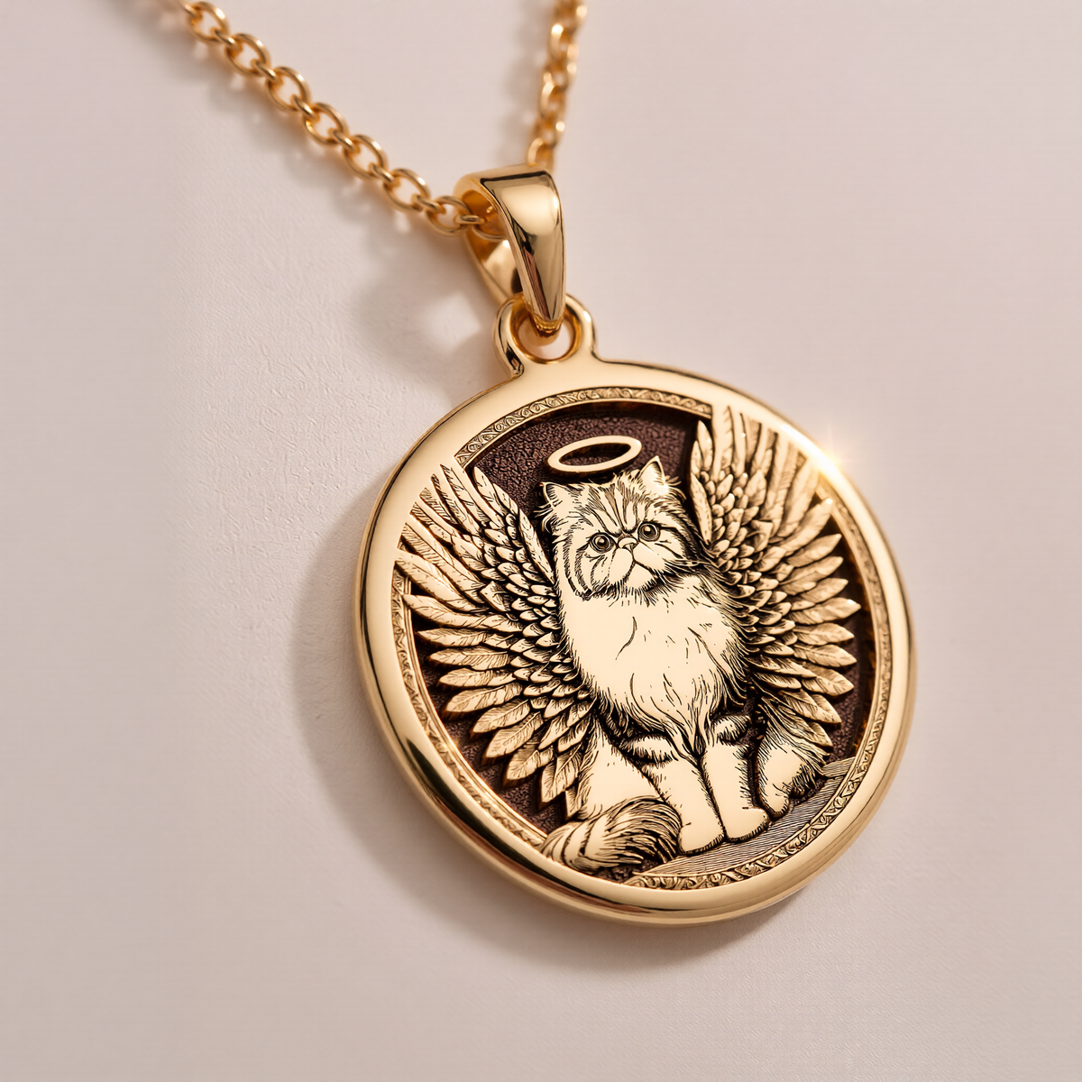 sterling silver necklace Persian Cat Angel Medallion | & Options - Pet Memorial Rainbow Bridge Talisman lion - view 5
