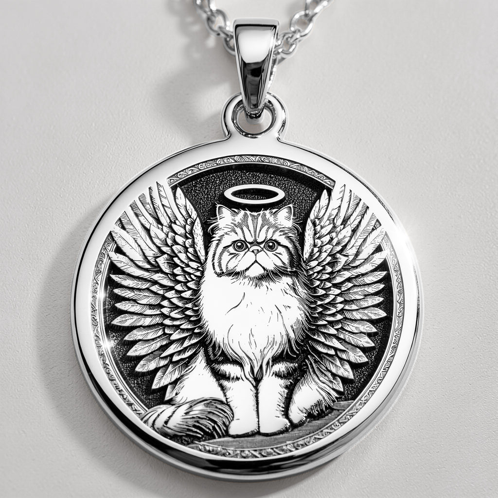 sterling silver necklace Persian Cat Angel Medallion | & Options - Pet Memorial Rainbow Bridge Talisman lion