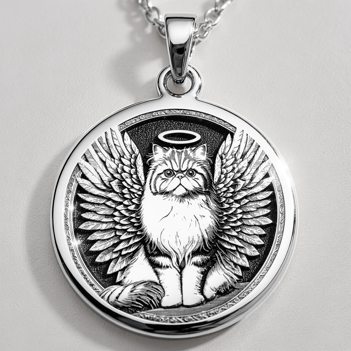 sterling silver necklace Persian Cat Angel Medallion | & Options - Pet Memorial Rainbow Bridge Talisman lion