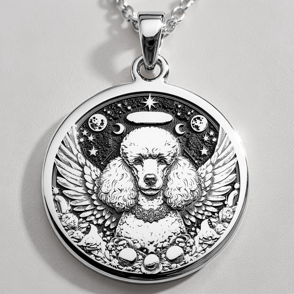 Angel Poodle Dog Medallion Pendant Pendants 925 925 Sterling Silver dog with wings and moons pendant necklace