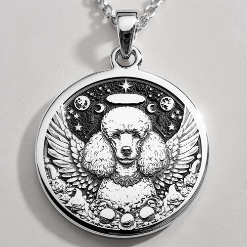 Angel Poodle Dog Medallion Pendant Pendants 925 925 Sterling Silver dog with wings and moons pendant necklace
