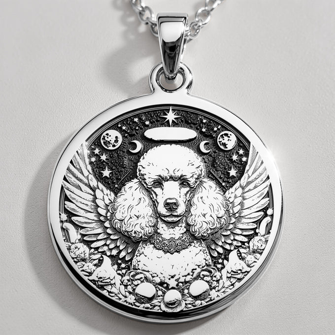 Angel Poodle Dog Medallion Pendant Pendants 925 925 Sterling Silver dog with wings and moons pendant necklace