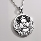 Angel Poodle Dog Medallion Pendant Pendants 925 925 Sterling Silver winged dog pendant with stars and moon design necklace