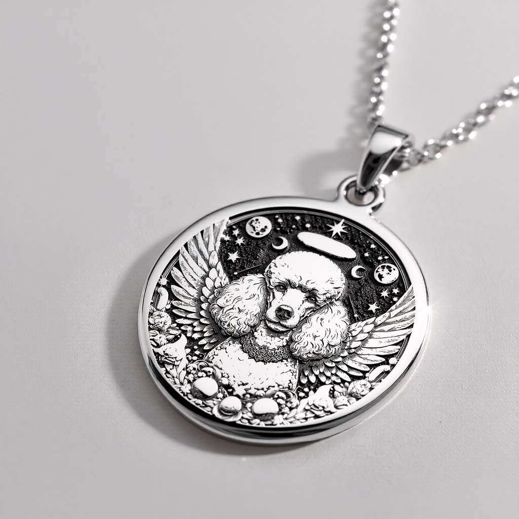 Angel Poodle Dog Medallion Pendant Pendants 925 925 Sterling Silver dog with wings and stars pendant necklace
