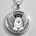 Angel Dog Samoyed Medallion Pendants 925 925 Sterling Silver dog with wings pendant necklace featuring ornate scrollwork