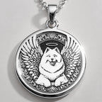 Angel Dog Samoyed Medallion Pendants 925 925 Sterling Silver dog with wings pendant necklace featuring ornate scrollwork
