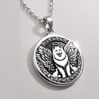 Angel Dog Samoyed Medallion Pendants 925 925 Sterling Silver winged dog pendant necklace with circular frame