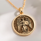 Capricorn Zodiac Medallion Necklace Pendants 14K 14K Gold Plated winged angel pendant with zodiac design and circular frame necklace