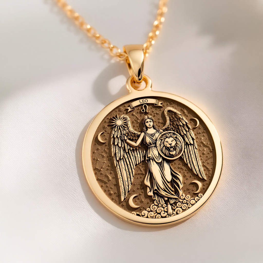 Leo Zodiac Sign Pendant Necklaces 14K 14K Gold Plated winged lion pendant with celestial design necklace