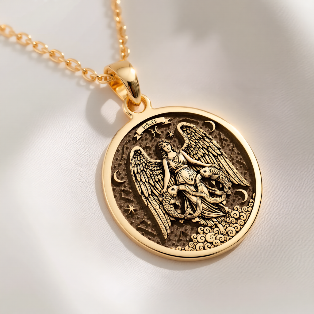 Pisces Zodiac Necklace: with water sign custom zodiac design astrology talisman - View 158