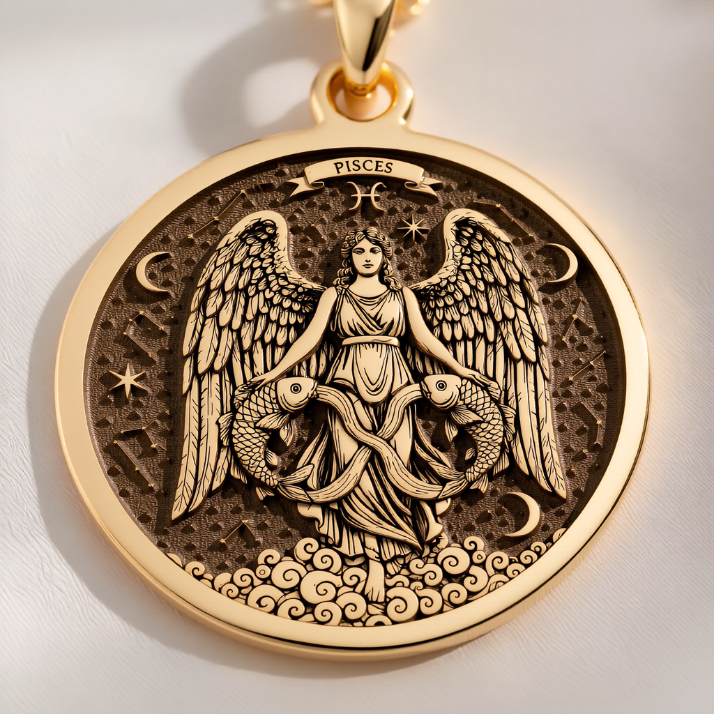 Pisces Zodiac Necklace: with water sign custom zodiac design astrology talisman - View 214