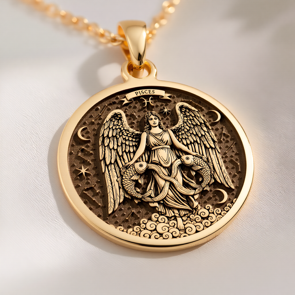 Pisces Zodiac Necklace: with water sign custom zodiac design astrology talisman - View 214