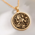 Devi Annapurna Goddess Pendant Necklace Necklaces 14K 14K Gold Plated pendant necklace featuring an ornate seated goddess design on a circular background.