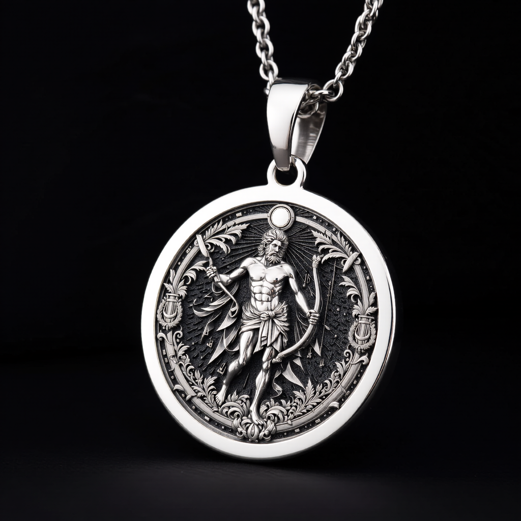 Apollo Music God Greek Myth Pendant — Solid 925 Sterling Silver scale & profile view