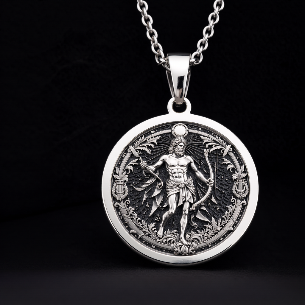 Apollo Music God Greek Myth Pendant — Solid 925 Sterling Silver chain & bail detail