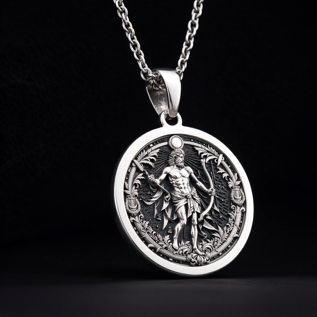 Apollo Music God Greek Myth Pendant — Solid 925 Sterling Silver back engraving view