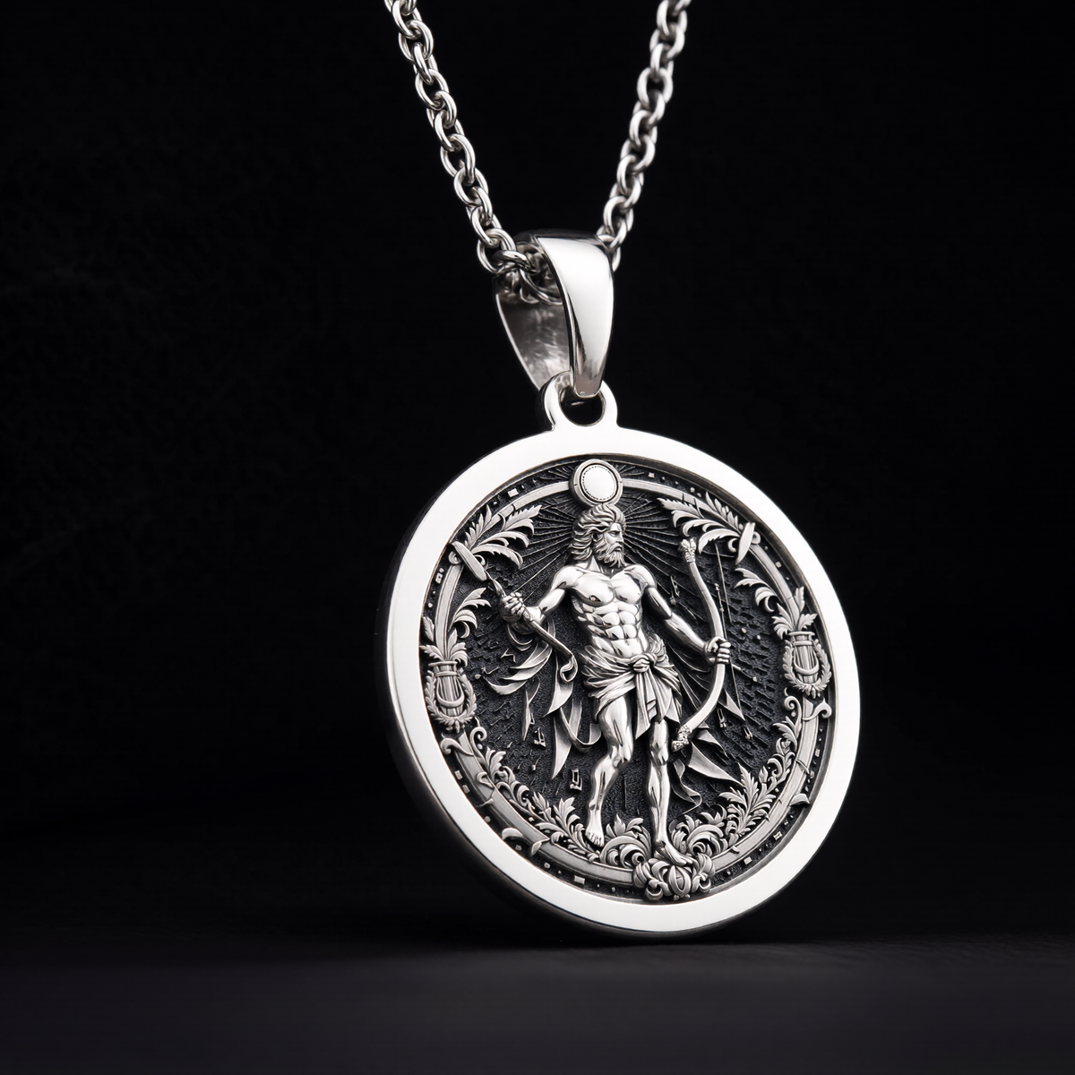 Apollo Music God Greek Myth Pendant — Solid 925 Sterling Silver back engraving view