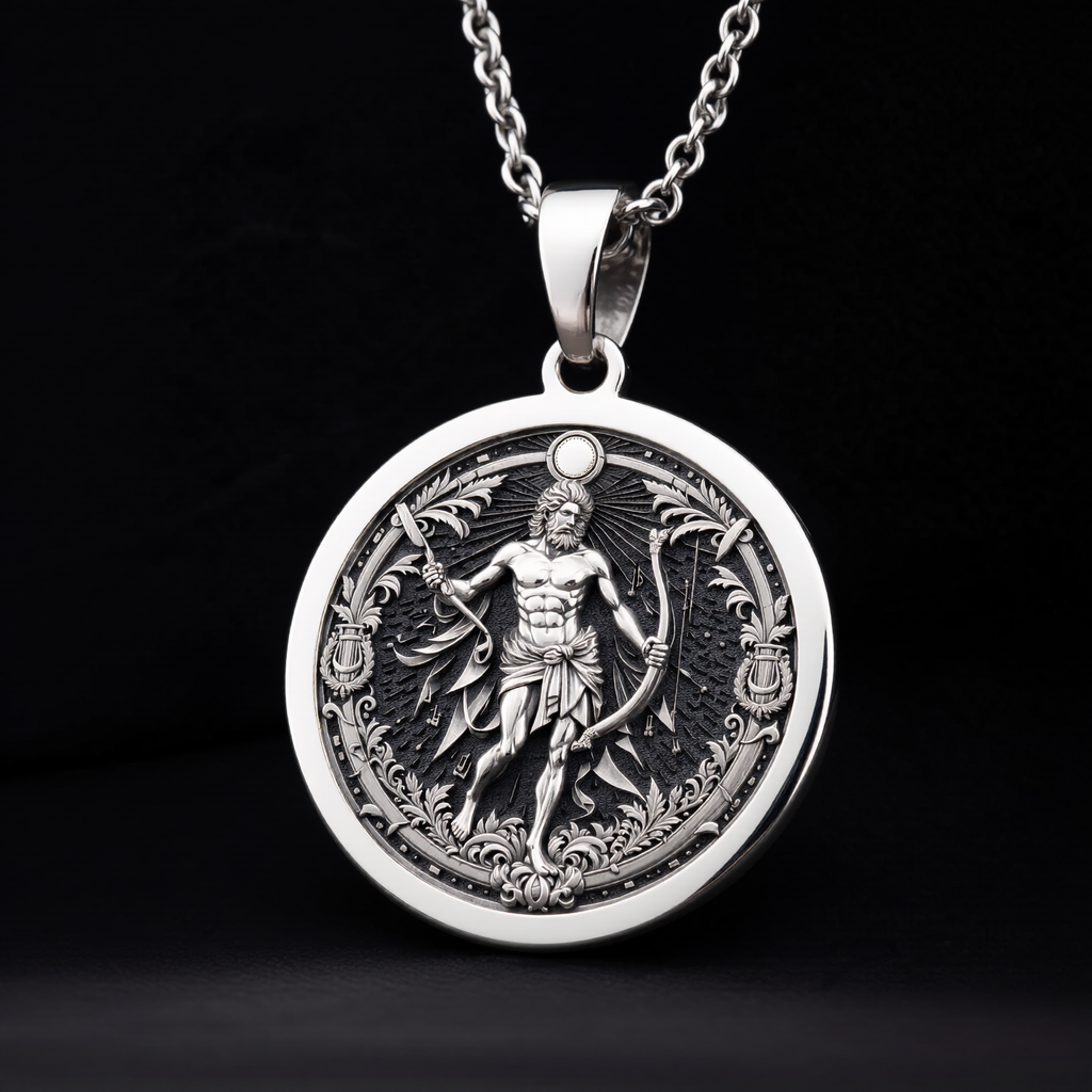 Apollo Music God Greek Myth Pendant — Solid 925 Sterling Silver polished coin detail