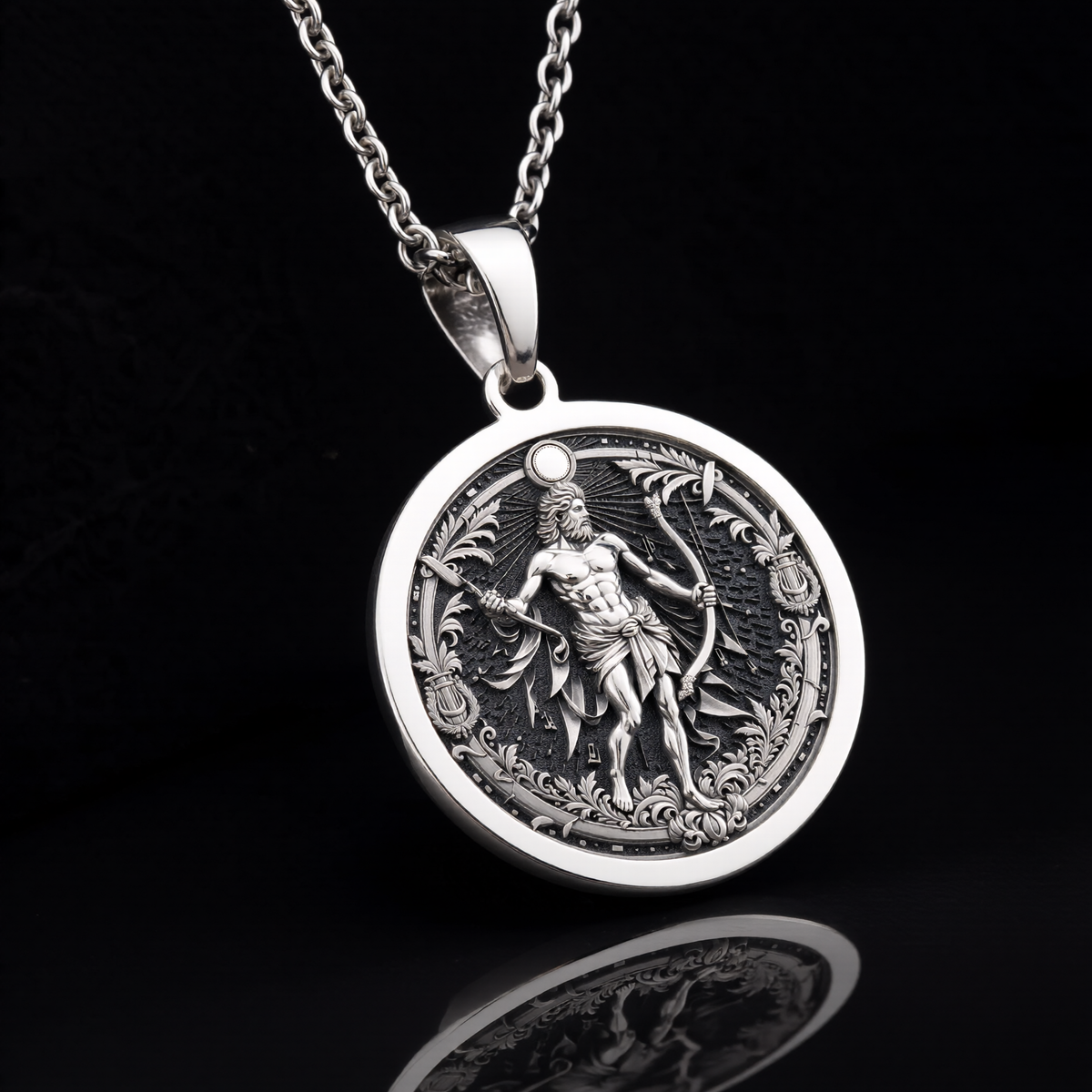 Apollo Music God Greek Myth Pendant — Solid 925 Sterling Silver studio showcase view