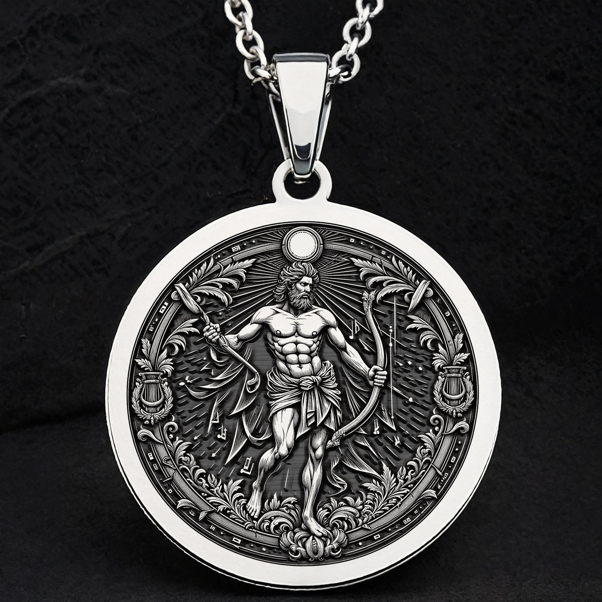 Apollo Music God Greek Myth Pendant — Solid 925 Sterling Silver gift presentation view