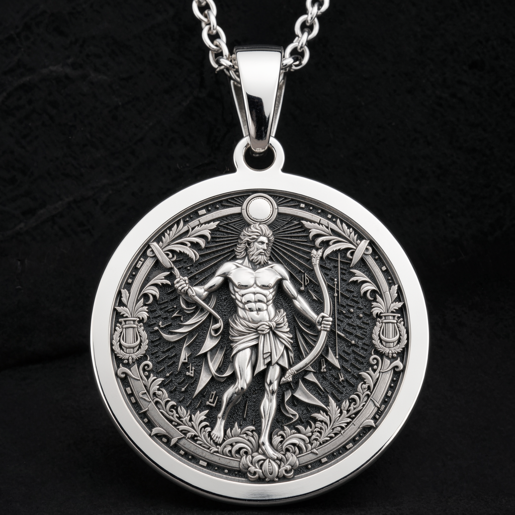 Apollo Music God Greek Myth Pendant — Solid 925 Sterling Silver studio finish view