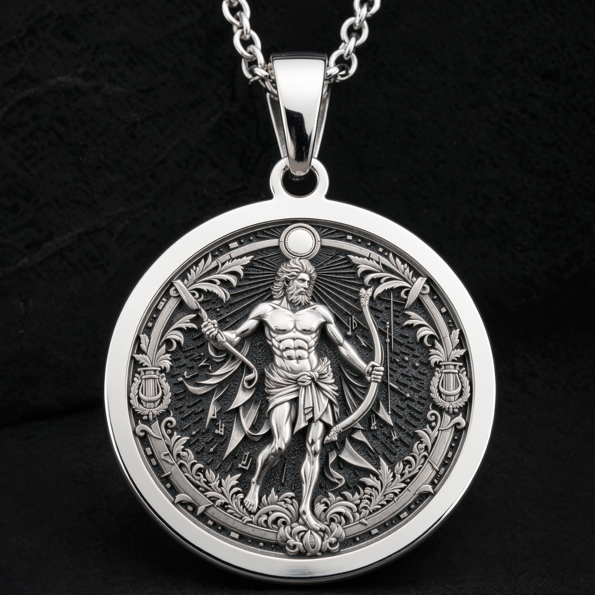 Apollo Music God Greek Myth Pendant — Solid 925 Sterling Silver studio finish view