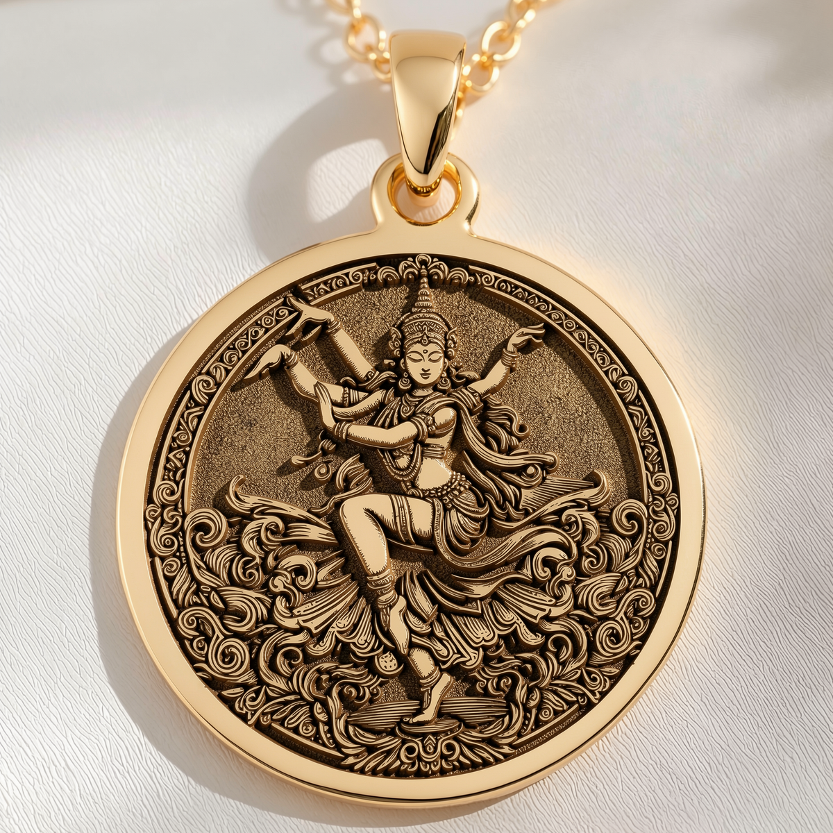Apsara Dancer Celestial Pendant Pendants 14K 14K Gold Plated pendant necklace featuring an ornate classical female figure design.
