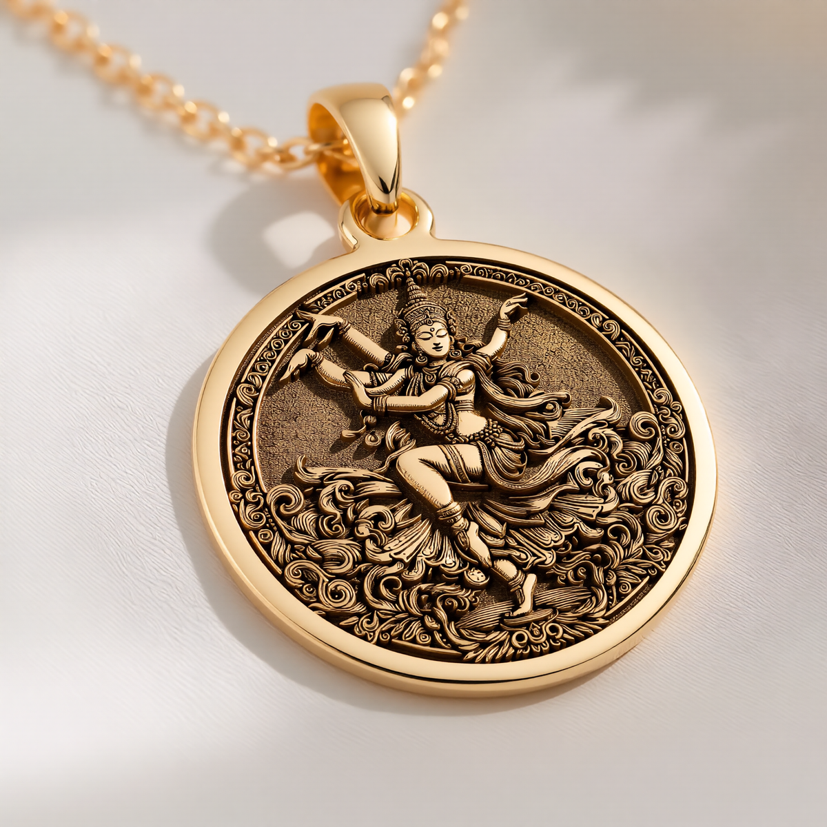 Apsara Dancer Celestial Pendant Pendants 14K 14K Gold Plated pendant necklace featuring an ornate mythological female figure design.