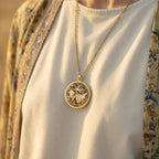 Aries Zodiac Astrological Sign Necklace Pendants 14K 14K Gold Plated pendant necklace featuring an intricate circular scene design.