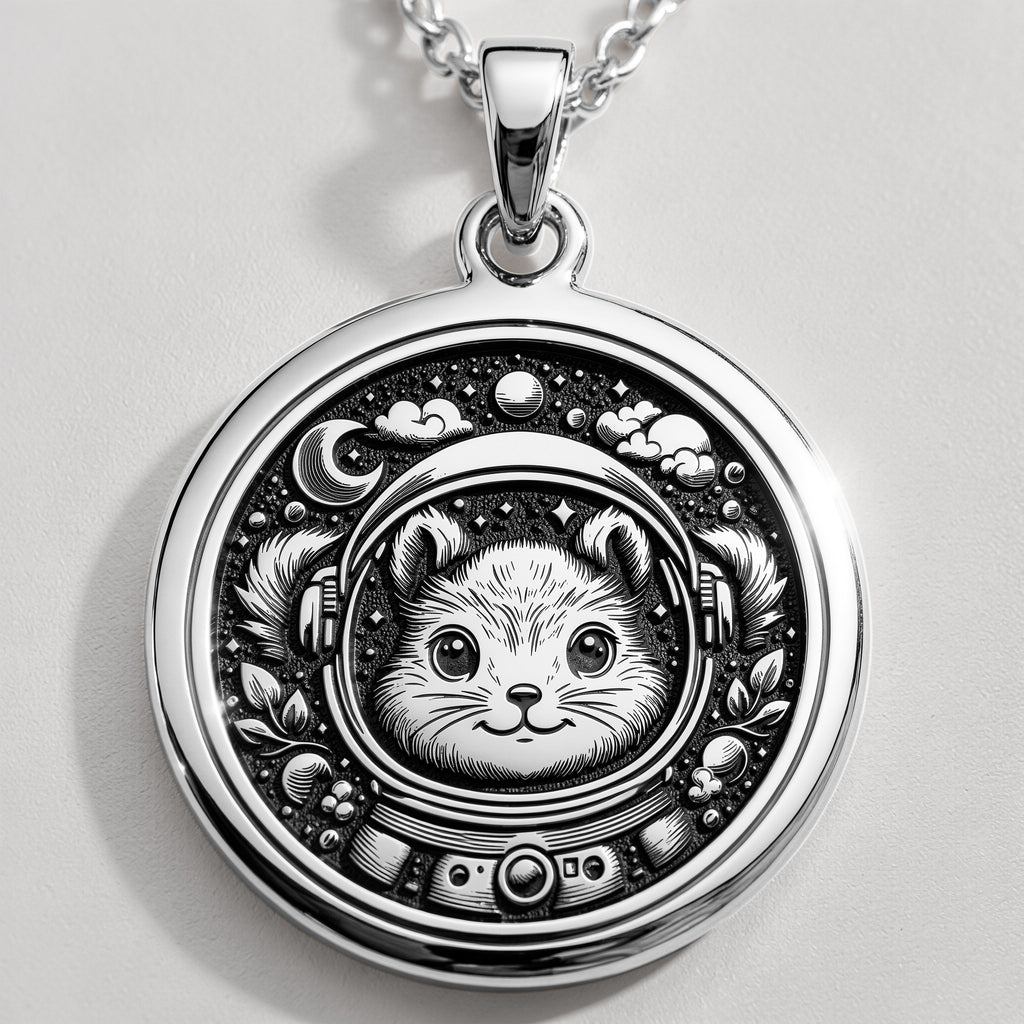 14K solid gold necklace Space Squirrel Astronaut | & Options - Celestial Cosmic Energy Whimsical celestial