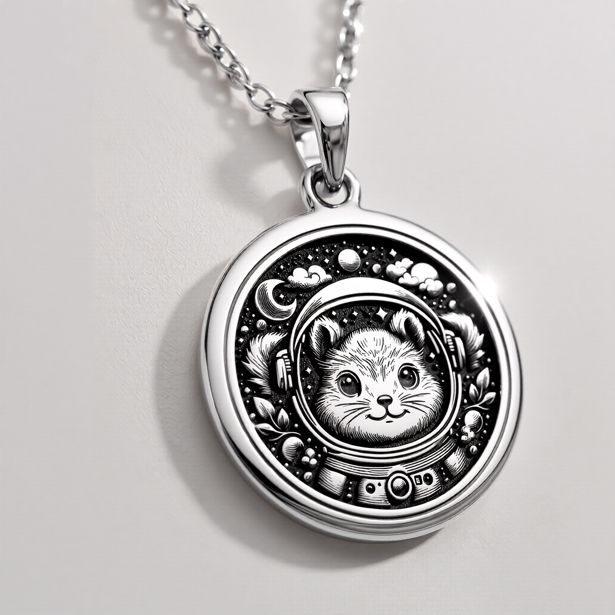 14K solid gold necklace Space Squirrel Astronaut | & Options - Celestial Cosmic Energy Whimsical celestial - view 2
